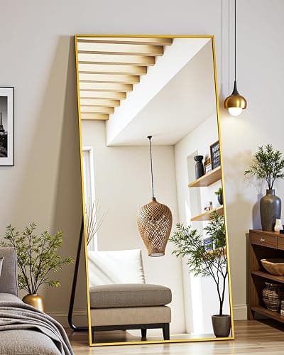 Suidia Full Length Mirror, 58"x18" Floor Standing Mirror Freestanding, Full Body Mirrors with Stand for Bedroom, Hanging Mounted for Living Room Cloakroom, Gold, Rectangular Style - Image 1