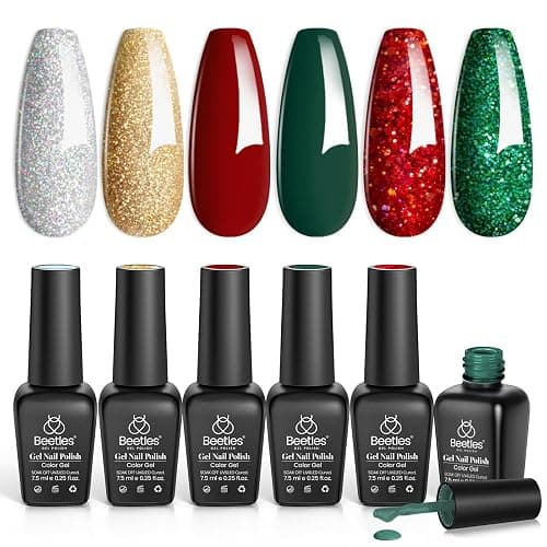 Beetles Christmas Gel Nail Polish, Red Sparkle Green Glitter Gold Silver Winter Gel Polish Dark Red Gel Polish Kits Soak Off Nail Lamp Uv LED Cured for Nail Art Design Gift for Women - Image 1