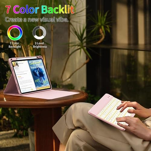 GKABXY Case with Keyboard for iPad A16 11th / 10th Generation - 7 Colors Backlit Wireless Detachable Folio Keyboard Cover with Pencil Holder for iPad 11-inch 2025 10th Gen 10.9 Inch 2022, Light Pink thumbnail 3