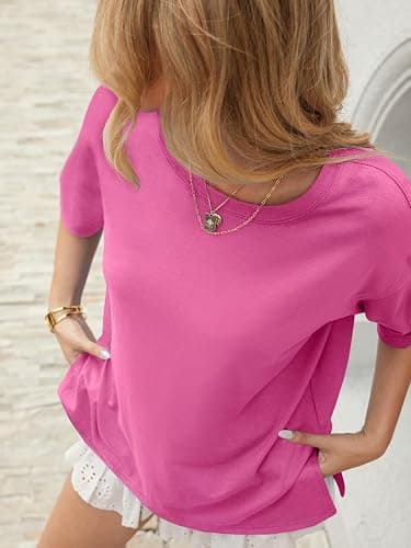 UNCLECAT Womens Oversized T Shirts Summer Trendy Short Sleeve Crew Neck Tops Loose Fit Side Slit Tee thumbnail 2