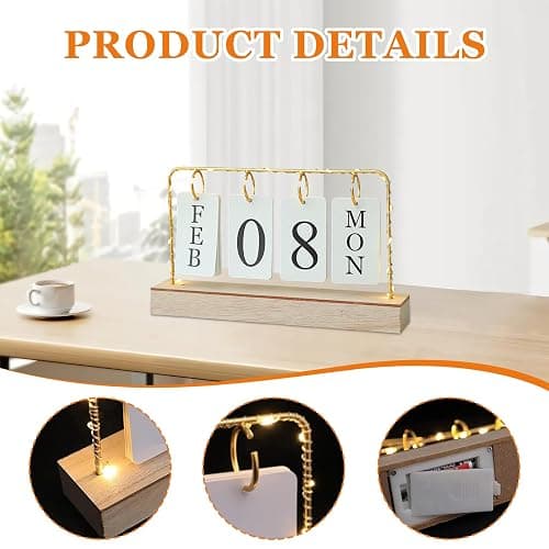 AUSTUFF Flip Wooden Perpetual Calendar Metal Desk Calendar 2025 Daily Desktop Calendar Monthly Weekly Year Planner Standing Office Home Desk Decor thumbnail 5
