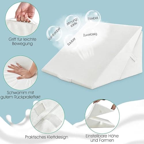 GOPLUS Keilkissen für Bett Lesekissen Bücherkissen zum Relaxen, Memory Foam Bezug Waschbar, Beinkissen Rückenkissen Ergonomisch mit Griff Venenkissen Relaxkissen für Couch Sofa, 58x36x51cm (Weiß) thumbnail 5