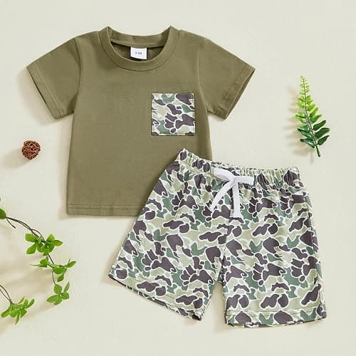 Kaipiclos Baby Boys Clothes Toddler Summer Outfits Short Sleeve Duck Print Pocket T-Shirt Tops and Shorts Farm Baby Clothes thumbnail 2