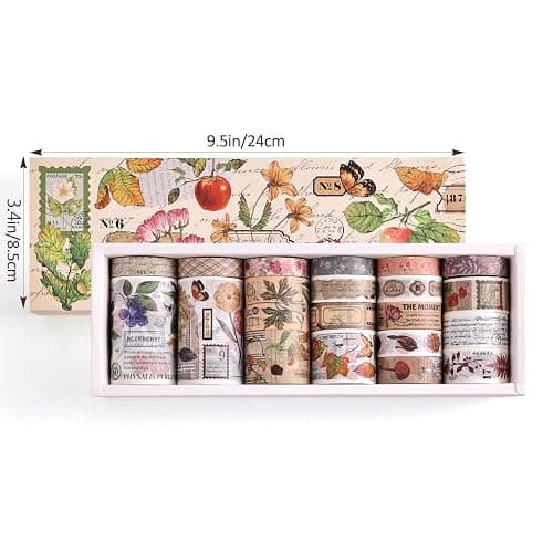 20 Rolls Vintage Washi Tape Set, Floral Letter Butterfly Mushroom Botanical Flower Writable Decorative Tapes for Scrapbooking , Junk Journal Supplies, Bullet Journaling 10-60mm Wide 6.56ft long/Roll thumbnail 3