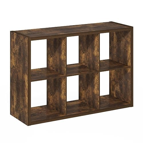 Furinno Cubicle 6-Cube Book Shelf, Extra Thick Frame Bookshelf, Amber Pine | 14.6" x 44" x 30", Horizontally & Vertically Reversible Bookcase with Open Back, for Living Room, Bedroom, Home Office thumbnail 11
