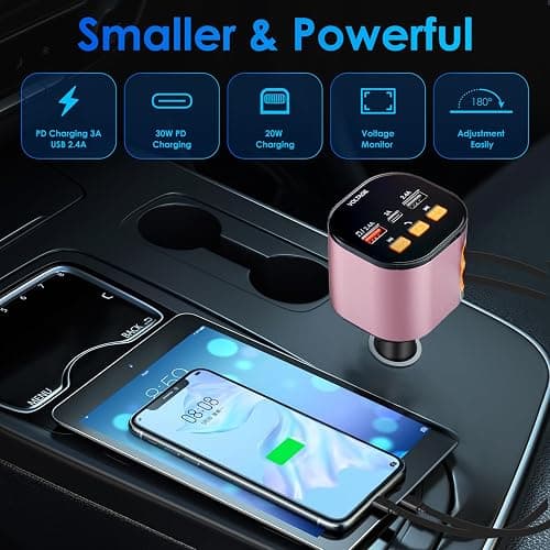 Retractable Car Charger,5 in 1 Fast Car Phone Charger 90W,Bluetooth 5.3 FM Transmitter Adapter,Handsfree Call,2 Retractable Cables and USB Cars Chargers for iPhone 17/16/15/14/13/Galaxy/Pixel thumbnail 4