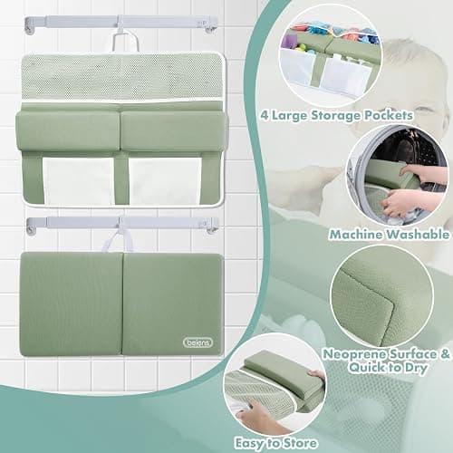 beiens Bath Kneeler and Elbow Rest Pad Set - 1.5'' Comfortable Baby Bath Kneeler Pads, Thick Quick Dry Kneeling Pad Support for Knee& Arm, Large Bathtub Mat with Toy Organizer for Happy Baby Bath Time thumbnail 5