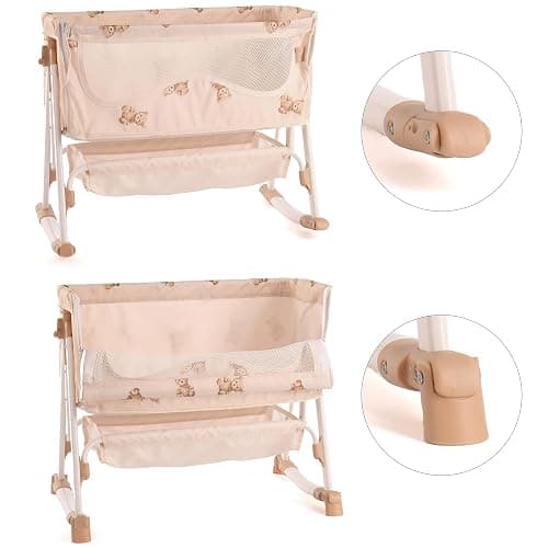Roma Dolls Bedside Crib - Foldable Kids Toys with Cute Aesthetic, Adjustable Heights, Storage Basket - Baby Doll Rocking or Stationary Crib for Dolls up to 45cm, Ages 3 (Teddy) thumbnail 4