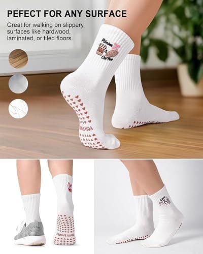 Pilates Socks for Women, Cute Non-Slip Grip Crew Socks for Yoga, Barre, Hospital, Barefoot Workout thumbnail 3