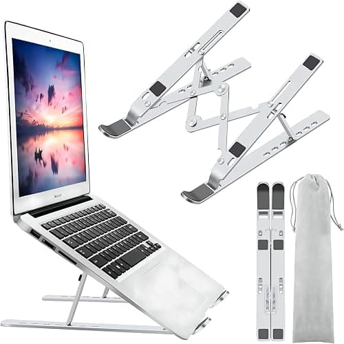 Leeboom Laptop Stand for Desk, Adjustable Foldable Aluminum Riser, Silver | Supports most 10-15.6 inch laptops and tablets with adjustable height and angle for improved comfort - Image 1