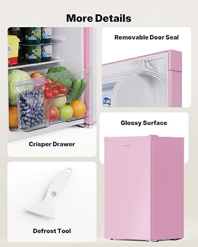 Upstreman 3.2 Cu.Ft Mini Fridge with Freezer, Single Door Compact Refrigerator, Adjustable Thermostat, Small Refrigerator for Dorm, Bedroom, Office, Pink-BR321 thumbnail 8