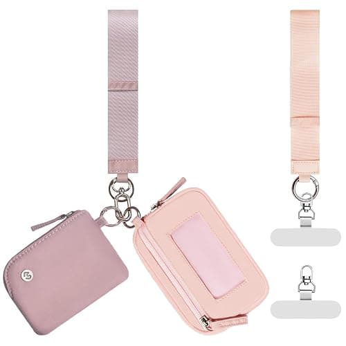 Shanejorin Phone Wrist Strap with Dual Pouch Keychain Wristlet Wallet for Women Small RFID Wallet with ID Window Coin Pouch Card Holder for Travel Dusky Rose - Image 1