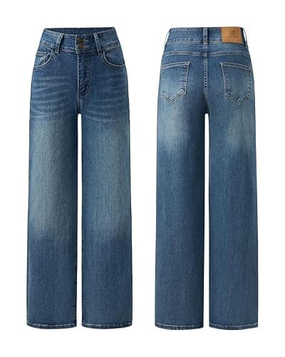 UPNET Women's High Waisted Wide Leg Jeans Stretchy Baggy Pants Trendy Fit | Double-button, High rise, Tummy control, Relaxed Fit, Straight wide legs, Stretch denim, Loose Fit, Trendy everyday fit thumbnail 4