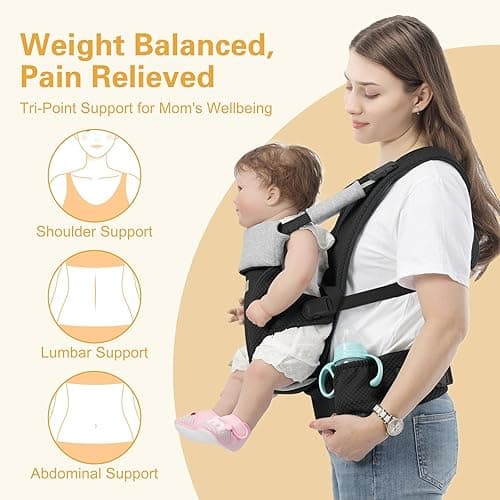 YSSKTC Baby Carrier Newborn to Toddlers - Ergonomic Adjustable Soft Breathable Comfort Infant Carrier for 7-35lbs, Enhanced Support, Easier to Wear - Blue thumbnail 4