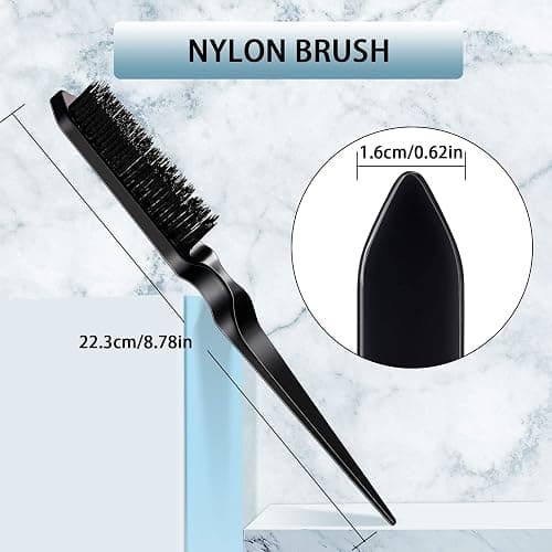 Geiserailie 3 Pcs Slick Back Hair Brush Set Bristle Brush Edge Control Teasing Comb for Women Black Hair(Black) thumbnail 3