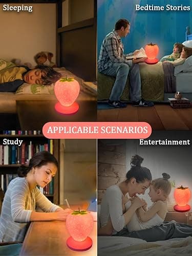 Strawberry Night Light, Cute Silicone Strawberry Lights Kawaii Room Decor, USB Rechargeable Bedside Lamp 3 Gear Touch Lighting, Cute Strawberry Gifts for Baby, Children, Toddlers, Teen Girls thumbnail 5