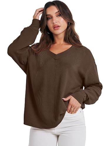 ANRABESS Oversized Long Sleeve Shirts for Women Off the Shoulder Sweatshirt Loose V Neck Tunic Tops High Low Sweater 2025 thumbnail 9