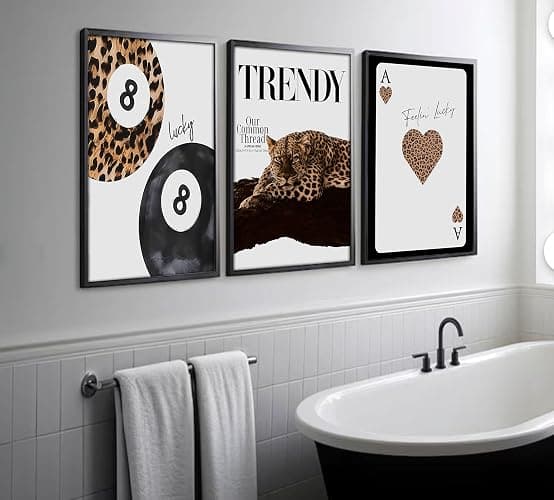 Set of 3 Black Leopard Print Wall Art Funky Lucky 8 Ball Poster Prints Preppy Room Aesthetic Cheetah Pictures Wall Decor for Girls Bedroom Apartment Dorm Home Decoration Unframed 12x16in thumbnail 7
