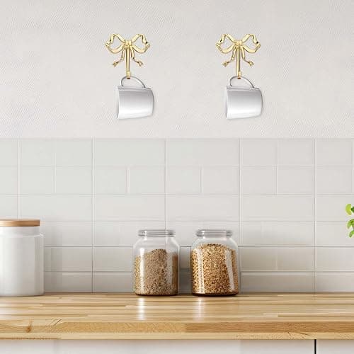 2pcs Bow Knot Wall Hooks, 3.9x3.8in Gold Bow Knot Coat Hooks Cute Butterfly Door Hangers Decorative Bows Wall Hook for Coats Hats Bags Towels Coffee Mugs thumbnail 5