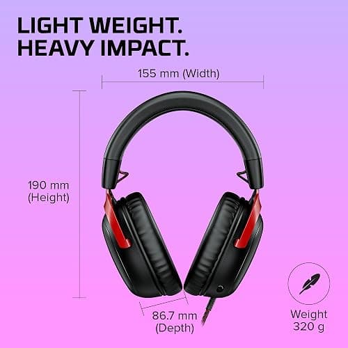 HyperX Cloud III – Wired Gaming Headset, PC, PS5, Xbox Series X|S, Angled 53mm Drivers, DTS Spatial Audio, Memory Foam, Durable Frame, Ultra-Clear 10mm Mic, USB-C, USB-A, 3.5mm – Black/Red thumbnail 3