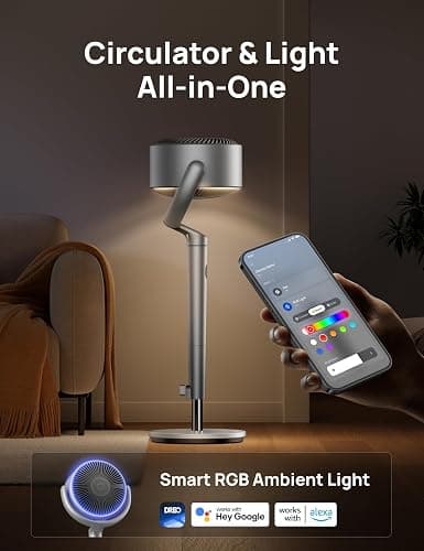 Dreo Smart Fans for Bedroom, 120° +120° Omni-Directional Oscillating Fan, 90ft Quiet Pedestal Fan with RGB Light, 9 Speeds, 6 Modes, 20dB, 8H Timer, Wi-Fi/Voice, 37-42" Floor Fans with Remote, Silver thumbnail 7