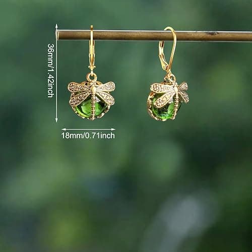 unixmoment Bohemian Sparkly Crystal Moonstone Vintage Gold Dragonfly Dangle Drop Leverback Earrings For Women thumbnail 5