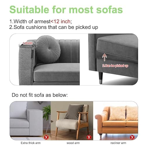 Cat Scratch Couch Protector,23.6" L*19.6" W Scratching Furniture Protector Pad,Cat Scratch Sofa Arm Sheild with Grey Natural Sisal for Protecting Couch Sofa Chair Furniture (Grey/Right Hand) thumbnail 4