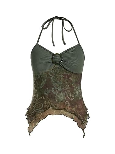 Verdusa Women's Y2k Halter Top Floral Streetwear Fairy 2000s Clothing Gothic Going Out Tops - Image 1