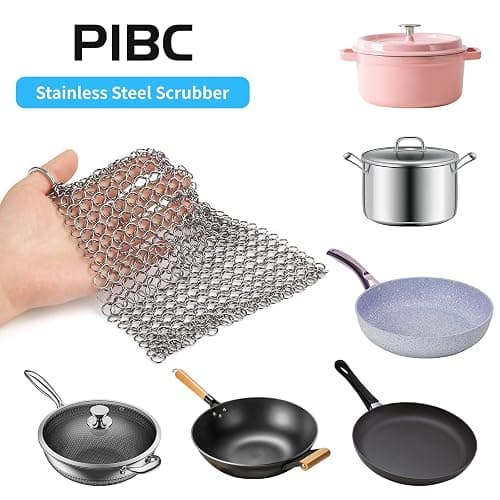 PIBC Cast Iron Cleaner 8"x6" 316L Stainless Steel Chainmail Scrubber for Griddle Skillet Dutch Oven Wok Stainless Steel Pot Cast Iron Pan thumbnail 6