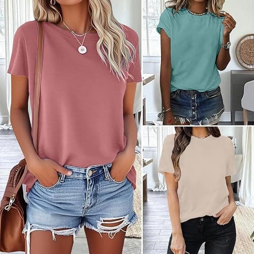 LOOKFACE 3 Pack Womens Basic T Shirts Summer Tops 2026 Short Sleeve Tees Comfy Casual Vacation Clothes thumbnail 3