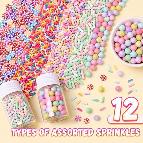 Fake Sprinkles for Crafts, 12 jar 180g Polymer Clay Slices Nail Charms - A | Non-edible faux candy mix-ins for resin crafts, slime add-in, nail art, shaker cards, phone cases, scrapbooks, DIY decor thumbnail 6