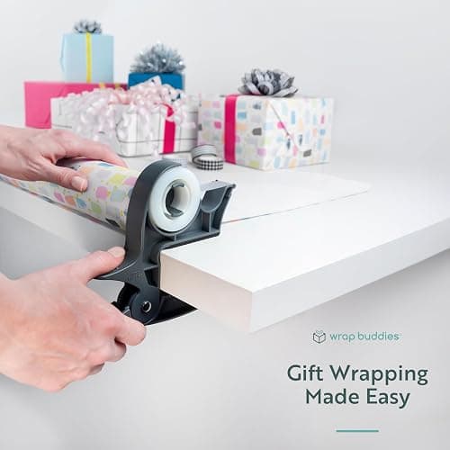 Wrap Buddies Tabletop Gift Wrapping Tool — Wrap Buddies Adjustable Paper Clamps with Tape Dispenser for Wrapping, Crafts, & Holiday Projects — Fits Most Tables & Countertops — Slate Grey, Set of 2 thumbnail 5
