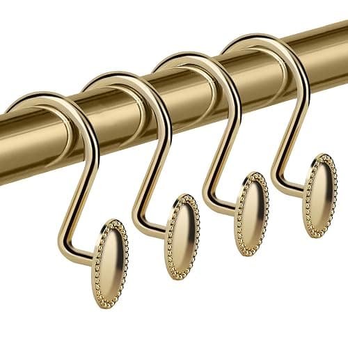 Shower Curtain Hooks, Decorative Acrylic Shower Curtain Rings, Rust Resistant Metal Shower Hooks for Bathroom, Glide Shower Rings for Shower Curtain and Liner, Set of 12, Gold - Gold thumbnail 7