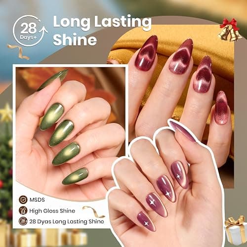 beetles Gel Polish Golden Mirage Cat Eye Gel Nail Polish Set - 6 Colors Glitter Red Green Blue Brown Pink Christmas Gel Nail Kit Magnetic Shine Soak Off UV Winter Salon DIY Manicure Gift for Women thumbnail 4