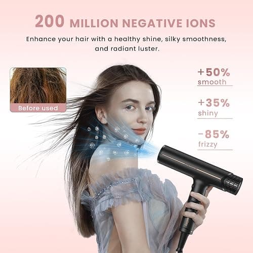 Prastiny Hair Dryer with Diffuser: Professional High Speed Quiet Ionic Blow Dryer - Intelligent Heat Control - Lightweight Portable Travel & Home for Women & Stylists Frizz Free Styling SGS Certified thumbnail 3