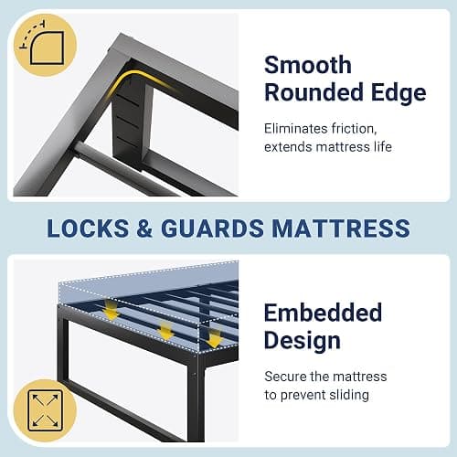 Allewie Twin Bed Frame, 14 Inch Metal Platform Bed Frame with 4000LBS Heavy Duty Steel Slats Support, Noise Free, Easy Assembly, No Box Spring Needed, Black thumbnail 9