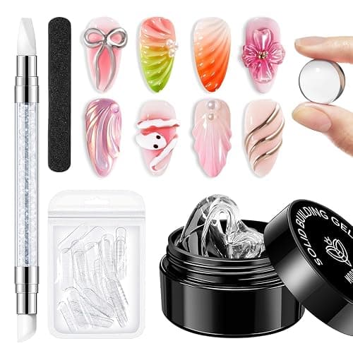 Modelones Builder Nail Gel - 15g Clear Solid Builder Gel for Nails, Nail Extension Gel Nail Kit 3D Sculpting Gel for Nail Art Manicure Set with Nail Forms and Silicone Pen Professional DIY at Home - Image 1