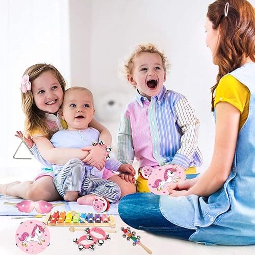 Kids Musical Instruments Sets, Non-Toxic Musical Toy, Wooden Percussion Instruments Toys Tambourine Xylophone for Kids Playing Preschool Education, Promotes Early Learning for Boys Girls Gift thumbnail 2
