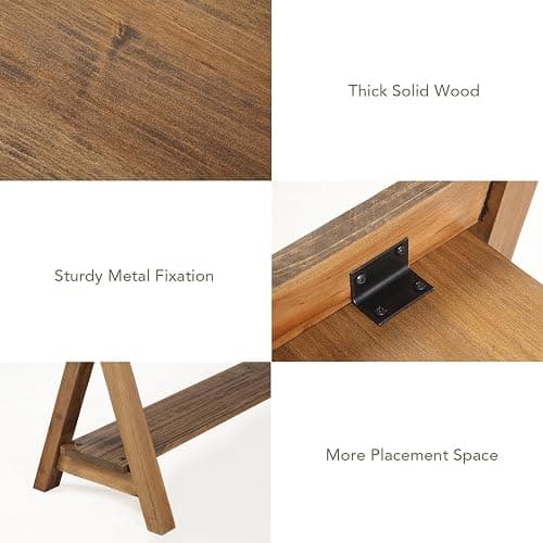 Wnutrees 43" Farmhouse Wood Bench, Long Rustic Indoor Storage Bench for Entryway, Living Room, Dining Room, Solid Wood Construction, Original Wood thumbnail 6