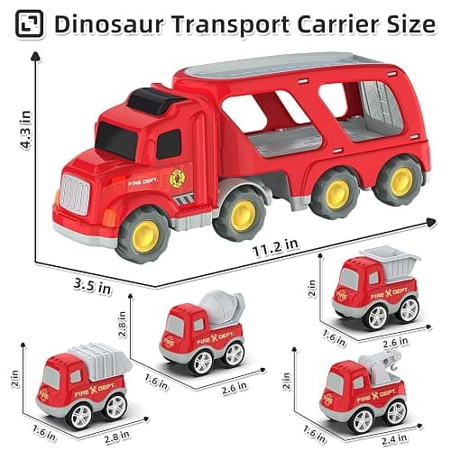 Veslier Toddler Car Toys for 3 4 5 Years Old Construction Transport Truck with 4 Pack Small Pull Back Construction Vehicles Friction Power Cars Christmas Birthday Gifts for Kids Boys Girls thumbnail 3