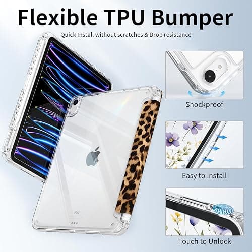 Piznernico Case for iPad mini 7 2024 (A17 Pro)/ iPad mini 6 (2021), iPad 8.3-inch 7th/6th Generation Case, Trifold Stand Protective Slim Clear Back Cover with Pencil Holder, Brown Leopard thumbnail 4