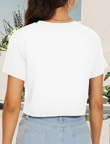Womens Summer Crop Tops Short Sleeve Round Neck T-Shirts Loose Fit Casual Blouse thumbnail 6