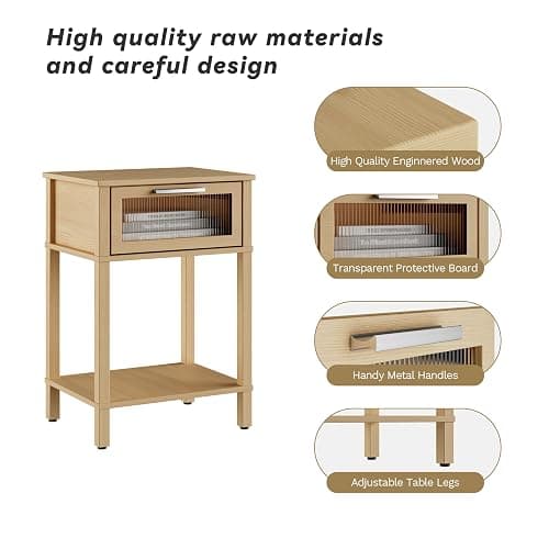 Nightstand Wooden Bedside Table with Drawer Natural Wood Night Stands Modern Style Small End Table Side Table with Storage Shelf for Bedroom Living Room MLBZ10YEV thumbnail 8