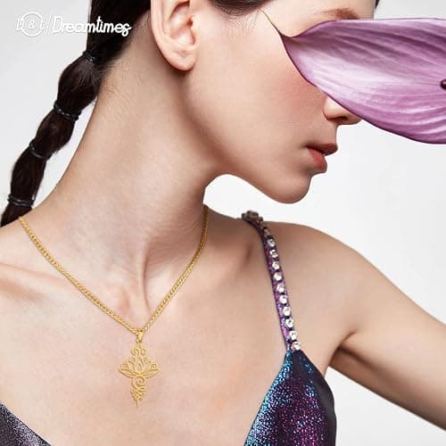 Dreamtimes Lotus Flower Pendant Necklace for Women Yoga Healing Charms Unalome Symbol Amulet Stainless Steel Jewelry Lotus Flower Necklace Buddha Yoga Necklace thumbnail 4