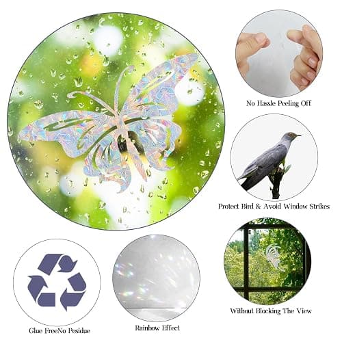 Shawula 32PCS Butterfly Window Clings - Anti-Collision Decals to Save Birds from Window Collisions,Non Adhesive Prismatic Vinyl, Rainbow Stickers thumbnail 3