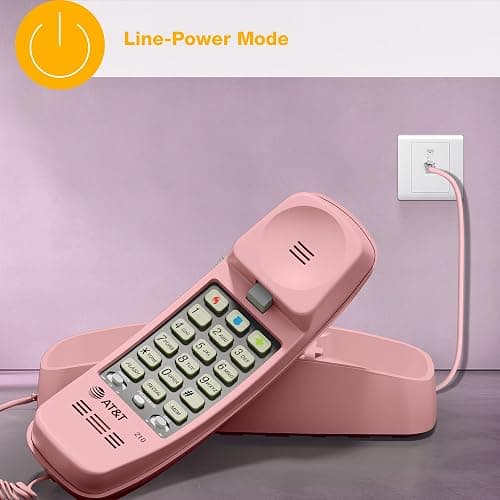 AT&T TRIMLINE 210 Corded Home Phone, No AC Power Required, Improved Easy-wall-mount, Lighted Big Button Keypad, 13 SpeedDial Keys, Last Number Redial, Mute, Flash, Volume Control, Princess Phone, PINK thumbnail 6