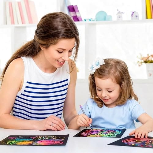 Cityrosy 100 Pcs Scratch Art Paper Rainbow Sets Arts and Crafts for Kids ﻿ | Classroom Supplies Black Magic Scratch Off Craft Set Kits for Age 3-12 Party Games Birthday Gifts Easter Basket Stuffers thumbnail 7