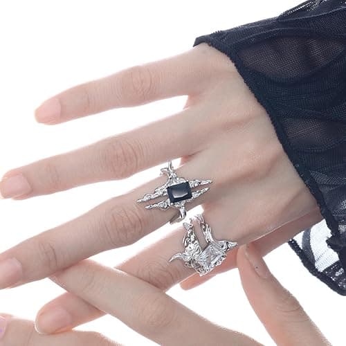 8 Pcs Vintage Silver Rings Sets Y2k Goth Coquette Grunge Chunky Stacking Rings For Women Aesthetic Accessories Jewlery Boho Silver Statement Ring Gift thumbnail 4