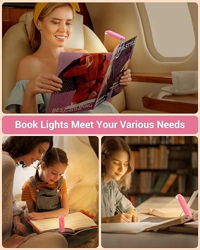 DEWENWILS USB Rechargeable Book Reading Light, Warm White, Brightness Adjustable, LED Clip on Book Lights for Reading in Bed, Car Reading Light for Kids, Bookworms (Pink) thumbnail 8