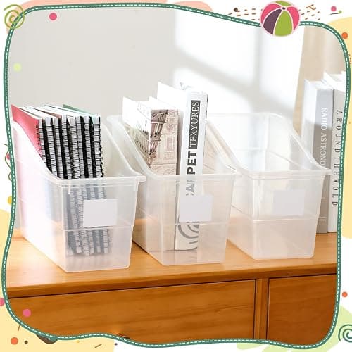 Suzile Book Bins with Labels Linking Storage Bins Folder Magazine File Holder Interlocking Plastic Book Organizer Container for Office Classroom Home(Clear Colors,12 Pcs) thumbnail 5